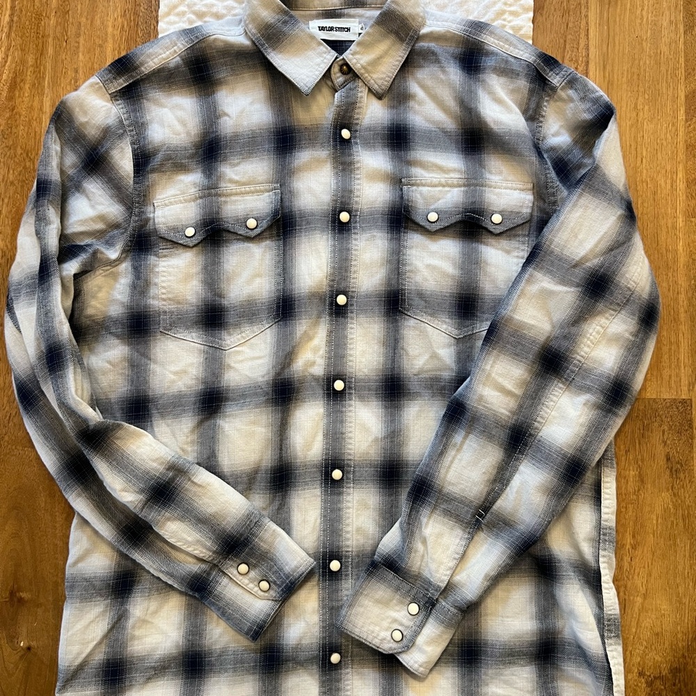 Taylor Stitch Western Shirt - Blue and White Size 42 Large
